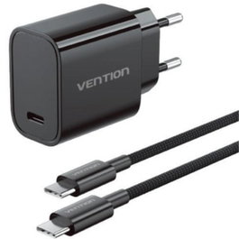 Vention Cargador de pared GaN G18B0-EU 30W con cable USB-C Negro